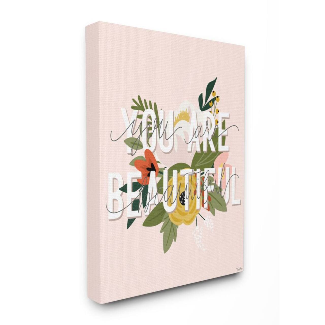 Stupell Industries You Are Beautiful Pink Flower Inspirational Word Design Canvas Wall Art